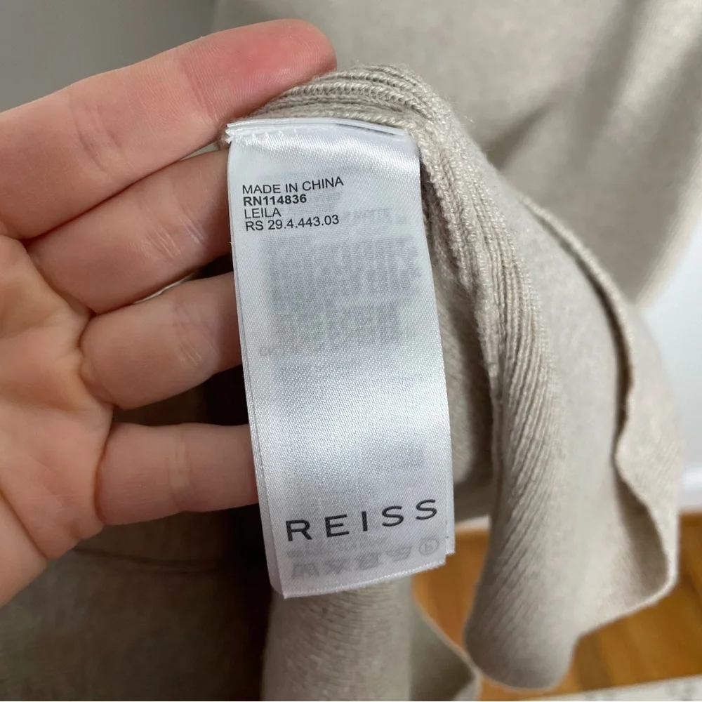 Reiss Leila Neutral Wool Blend Ruched Sleeve Dolman Midi Sweater Dress Size L - Picture 8 of 10